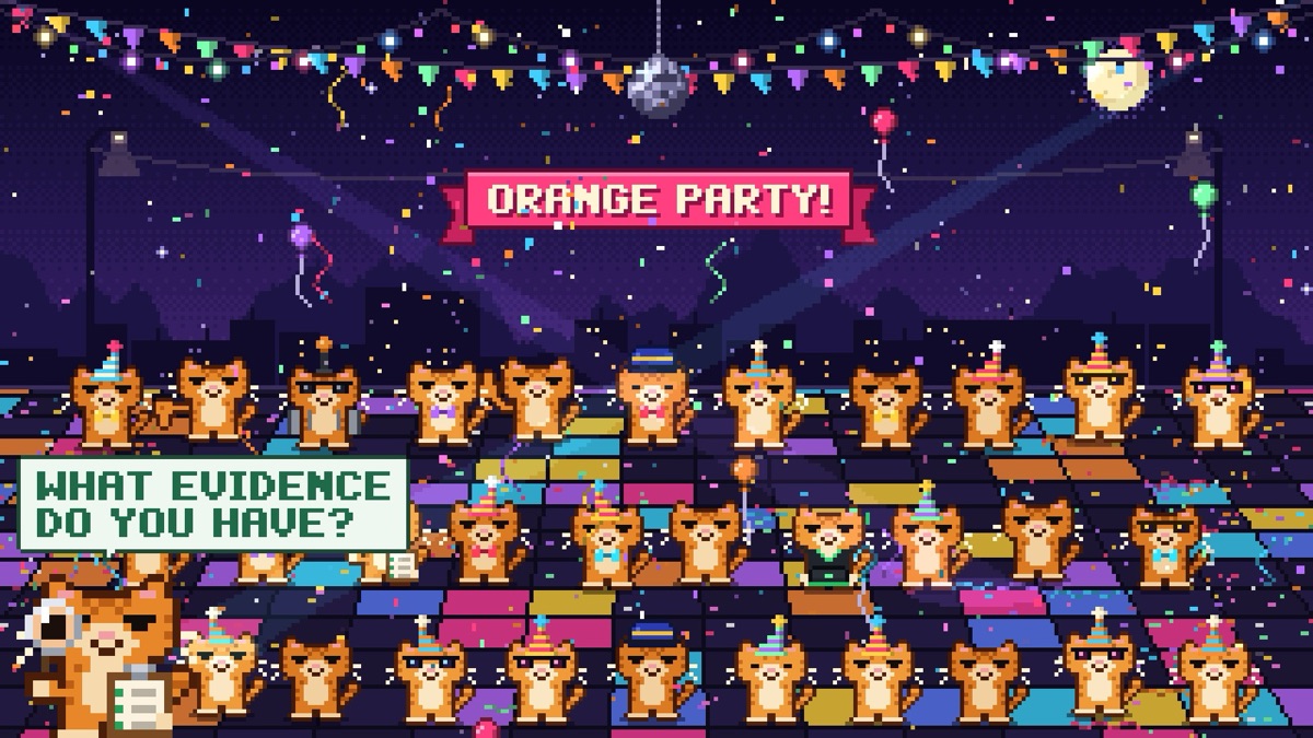 The Orange Party again, with Inspector Orange in the corner asking What evidence do you have?