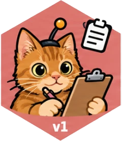 obot v1 as a robot cat holding a clipboard