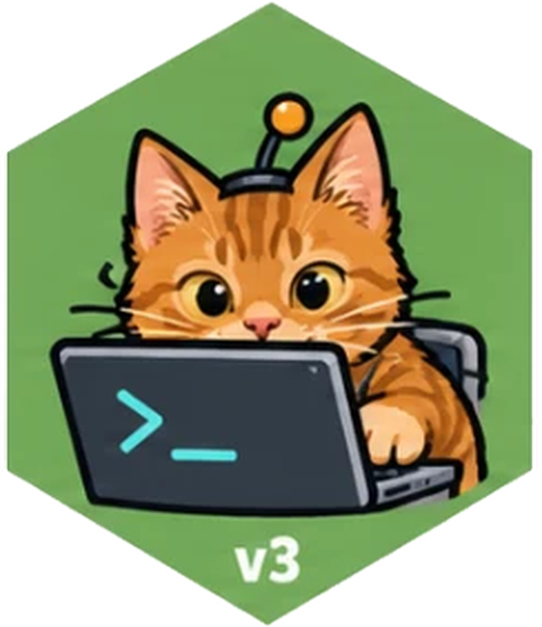 obot v3 as a robot cat with a terminal prompt