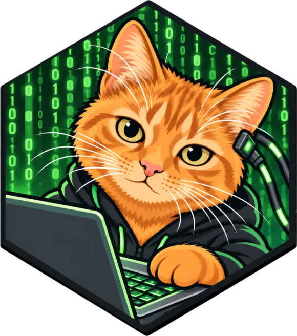 The Hacker Orange hex: Orange in a hoodie at a laptop, in front of green code rain.
