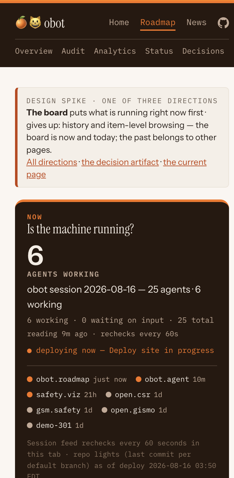 The board at a 390px viewport