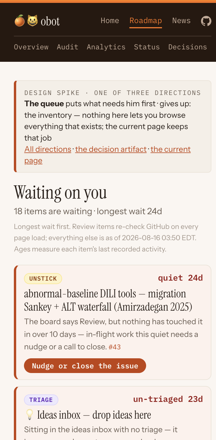 The queue at a 390px viewport